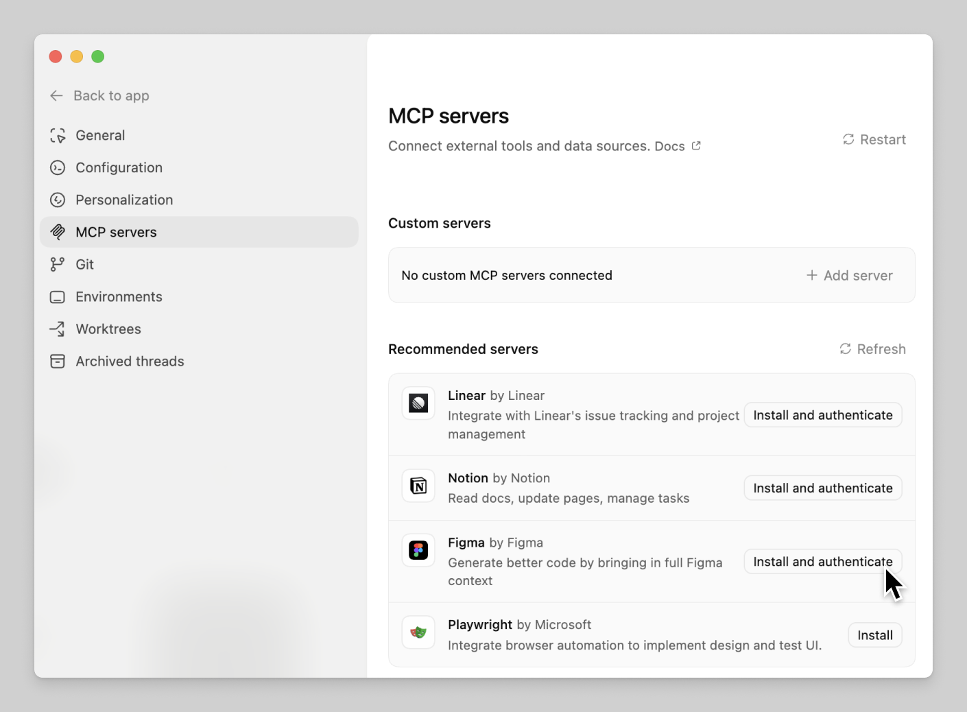 Install the Figma MCP server for Codex