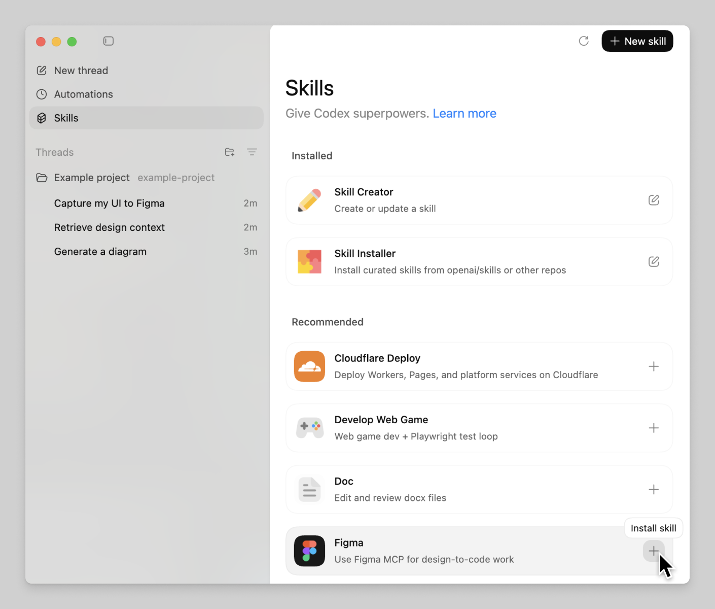 Install the Figma skill for Codex