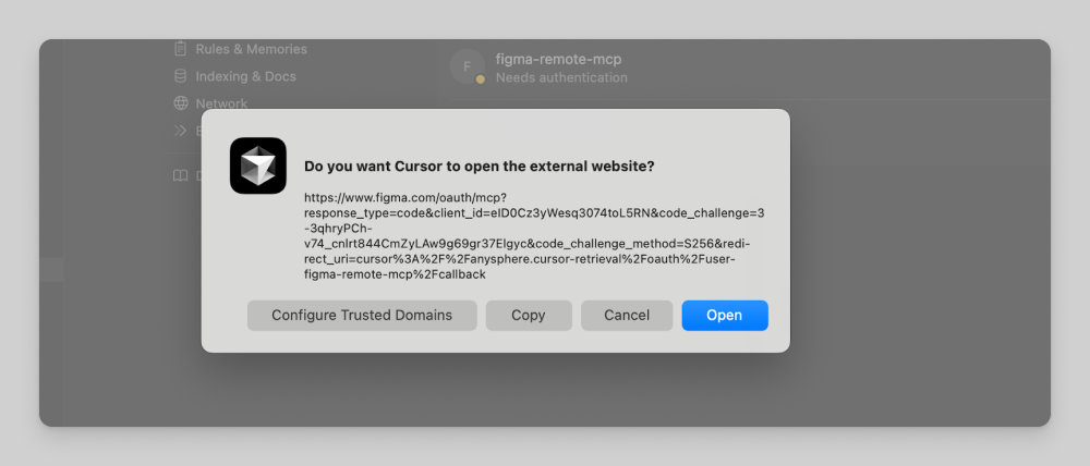 Cursor MCP open dialog